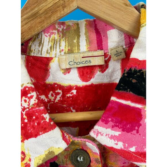 Choices Weekend‎ Career Women's Large White Floral 5-Button 3/4 Sleeve Jacket - Picture 4 of 10